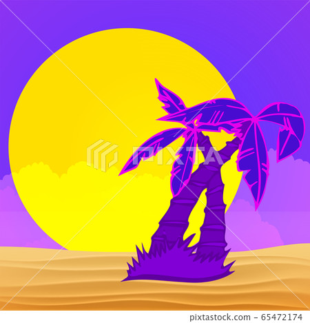 Evening on the beach with palm trees. Colorful Evening on the beach with palm trees. Colorful 65472174