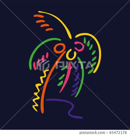 Neon style palm tree logo on dark background. Neon style palm tree logo on dark background. 65472176