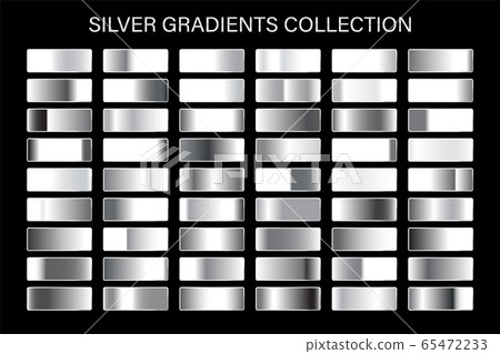 Silver glossy gradient, metal foil texture. Color swatch set. Collection of high quality vector 65472233