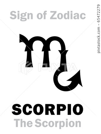 Astrology Alphabet: Sign of Zodiac SCORPIO (The Scorpion). Astrological character, hieroglyphic sign (variant symbol from the plate of Czech Medieval Zodiac of 15th century). Astrology Alphabet: Sign of Zodiac SCORPIO (The Scorpion). Astrological character, hieroglyphic sign (variant symbol from the plate of Czech Medieval Zodiac of 15th century). 65472279