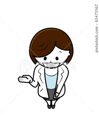 Female doctor white coat mask overhead view 65473567