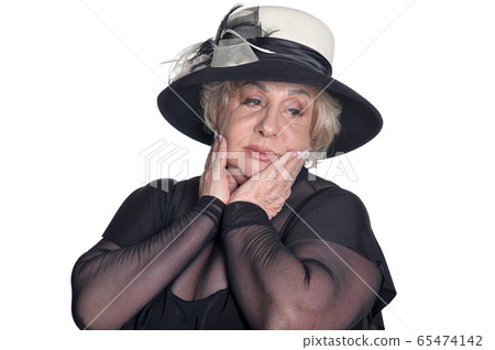 Portrait of senior sad beautiful woman isolated on white background 65474142