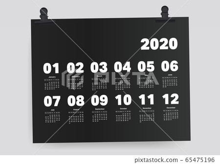Calendar 2020 Planner on Black Paper A4 Template 65475196