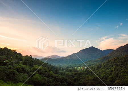 High angle view of Valley and mountain landscape 65477654