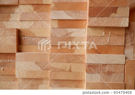 Glued pine timber beams for wooden windows closeup Glued pine timber beams for wooden windows closeup 65478408