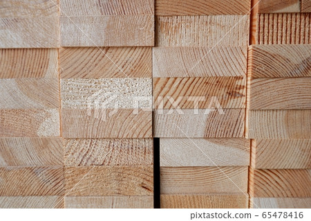Glued pine timber beams for wooden windows closeup Glued pine timber beams for wooden windows closeup 65478416