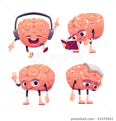 Brain characters, cartoon mascot with funny face 65478891