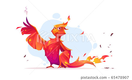 Phoenix or fenix fire bird cartoon character. 65478907