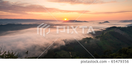 Sunrise and the mist in winter morning 65479356