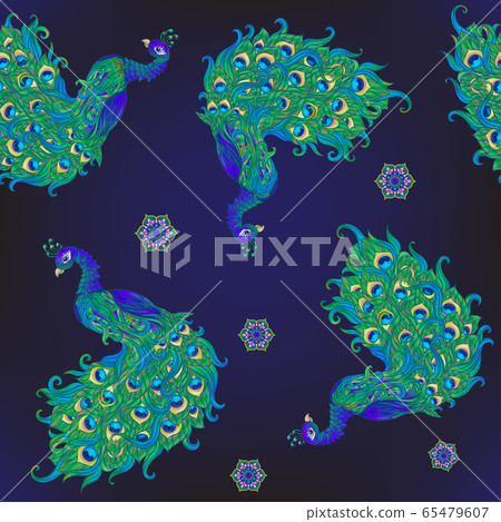 Peacock bird seamless pattern, background. Peacock bird seamless pattern, background. 65479607