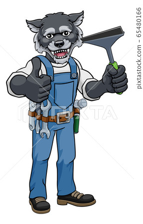 Wolf Car Or Window Cleaner Holding Squeegee Wolf Car Or Window Cleaner Holding Squeegee 65480166