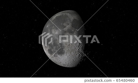 3D rendering of the Moon against the background of space with the illumination of craters and lunar soil 65480460