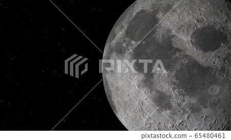 3D rendering of the Moon against the background of space with the illumination of craters and lunar soil 65480461