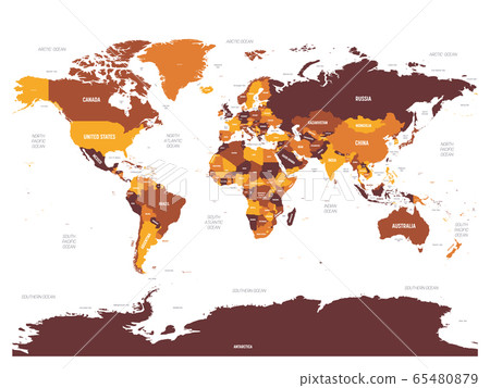 World Map Brown Orange Hue Colored On Dark Stock Illustration