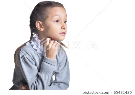 Portrait of cute little girl posing isolated on white background 65481420