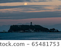 Full moon and fluttering clouds in the morning sky, Enoshima yacht harbor which will be the Olympic venue 65481753