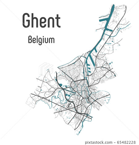 Ghent Gent Gand map with roads and rivers, city municipality administrative borders, art design with grey and blue on white background Ghent Gent Gand map with roads and rivers, city municipality administrative borders, art design with grey and blue on white background 65482228