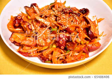 章魚和韭菜的韓國風格形象與gochujang 章魚和韭菜的韓國風格形象與gochujang 65486406