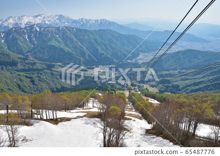 Niigata Hakkaisan with fresh greenery and remaining snow 65487776