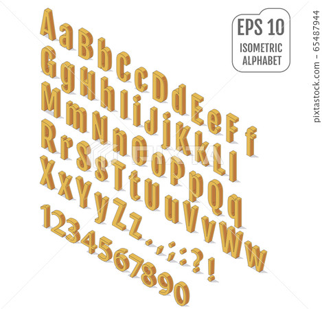 Isometric alphabet with drop shadow on background. 65487944