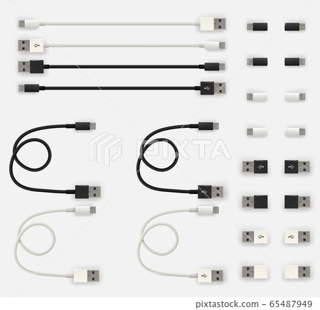 Realistic 3D USB micro cables and connectors 65487949
