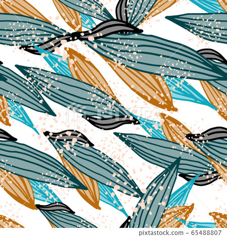 Tropical leaves shape seamless pattern. Line art leaf endless ornament. Botanical wallpaper. Tropical leaves shape seamless pattern. Line art leaf endless ornament. Botanical wallpaper. 65488807