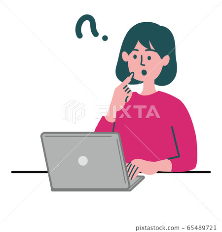 Girl thinking about computer Girl thinking about computer 65489721