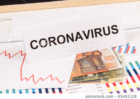 Inscription coronavirus, euro and downward graphs Inscription coronavirus, euro and downward graphs 65491126