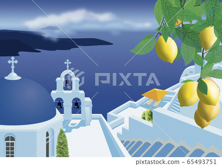 Greek church and sea illustration Greek church and sea illustration 65493751
