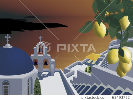 Greek church and sea illustration 65493752