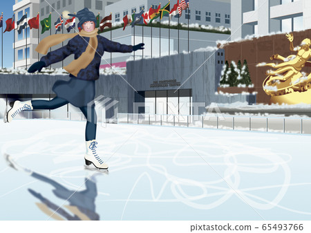 Illustration of a Woman Skating at the Rockefeller Center 65493766