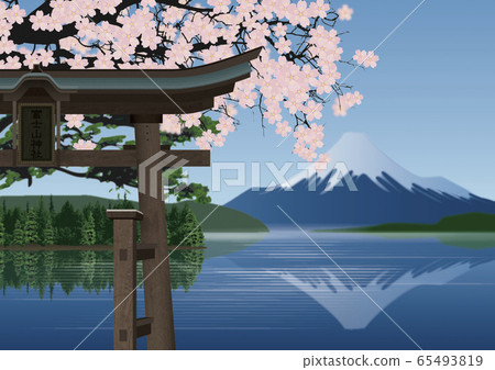 Illustration of Mount Fuji, cherry blossoms and torii Illustration of Mount Fuji, cherry blossoms and torii 65493819