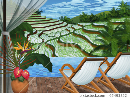 Illustration of rice terraces seen from Indonesia terrace Illustration of rice terraces seen from Indonesia terrace 65493832