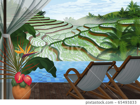 Illustration of terraced rice fields in the morning seen from Indonesia terrace Illustration of terraced rice fields in the morning seen from Indonesia terrace 65493833