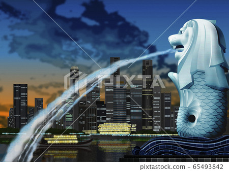 魚尾獅和建築物的插圖 65493842