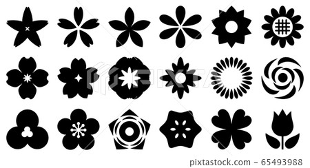 花設計圖標設置矢量插圖素材黑色和白色 花設計圖標設置矢量插圖素材黑色和白色 65493988