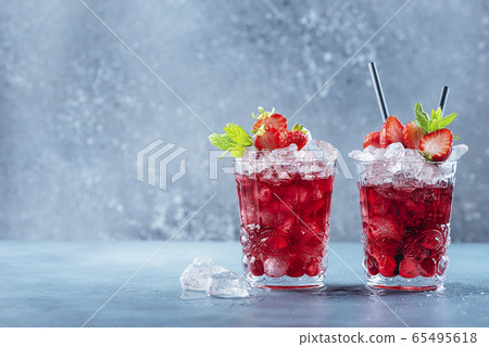 Red cocktail with ice and mint Red cocktail with ice and mint 65495618