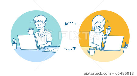 Simple telework illustration - Stock Illustration [65496018] - PIXTA