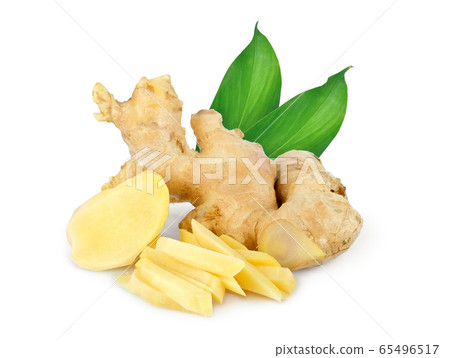 ginger with leaf isolated on white background 65496517