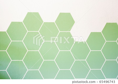 Retro modern green Hexagon tiled wall with half white wall, modern background texture, new interior 65496743
