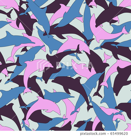 Artistic colorful dolphins in jumping action with 65499620