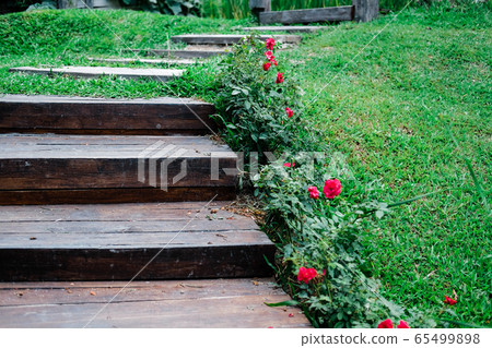 wooden stairs stairstep staircase in garden 65499898