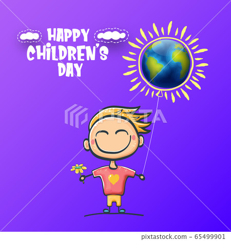 1 june international childrens day background with little funny boy holding in hands baloon and fly in sky. Vector happy international childrens day poster concept with funny cartoon smiling child 1 june international childrens day background with little funny boy holding in hands baloon and fly in sky. Vector happy international childrens day poster concept with funny cartoon smiling child 65499901