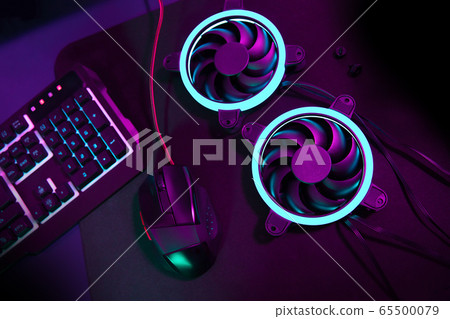 Modern computer fan with blue light Modern computer fan with blue light 65500079