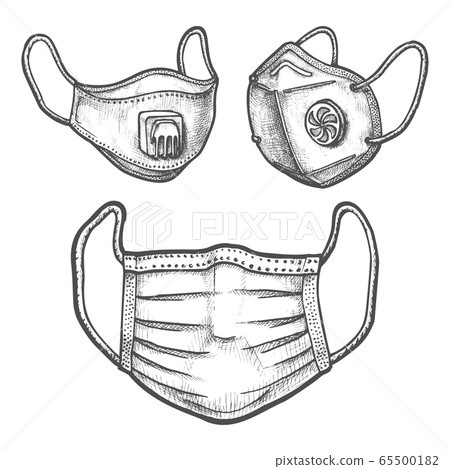 Set Of Surgical Mask And Face Respirator Sketch-插圖素材 [65500182] - PIXTA圖庫