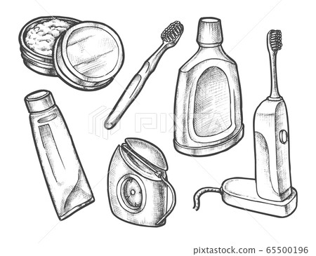 Set of isolated sketch of tooth care symbols 65500196