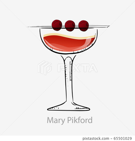 Cocktail mary pickford. Dark orange cocktail cocktail cherry on straw. 65501029