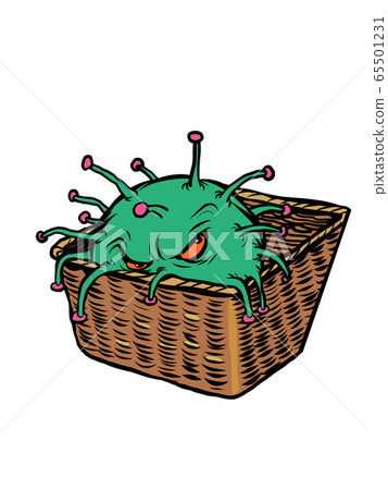The coronavirus is lying in the basket and glaring. Covid19 65501231
