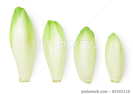 Chicory salad isolated on white background with clipping path and full depth of field. Top view. Flat lay Chicory salad isolated on white background with clipping path and full depth of field. Top view. Flat lay 65503118
