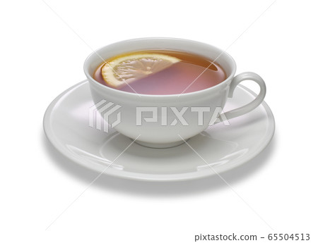 A cup of tea with lemon on white background A cup of tea with lemon on white background 65504513